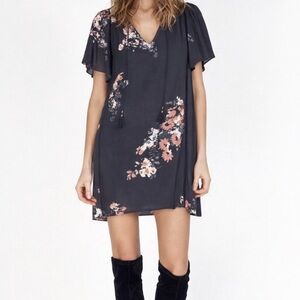 Gentle Fawn Floral Tie‑Front Mini Dress • Flutter Sleeve Feminine + flowy– Small
